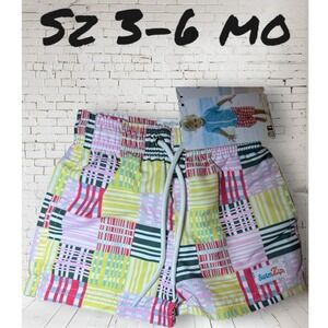 NWT Swimzip Brand Swim Trunk Shorties, 3-6 Months. UPF 50+ Madras Mania
